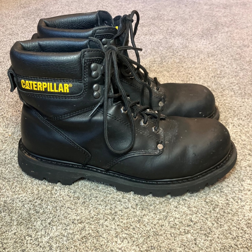 Caterpillar Second Shift Mens 12 Black Leather Steel Toe Work Boots P89135 EH